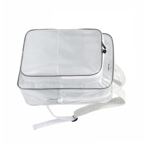 Heavy Duty Anti Static Clear PVC Tool Backpack With A Hella Tough Abrasion Resistant Build Crafted For Cleanroom Engineers Smart Pocket Layout For Daily Work Grind And Road Trips - top view showing transparent design