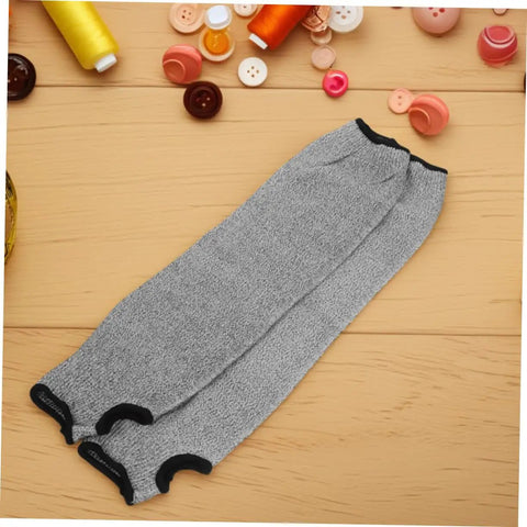 Heavy Duty Cut Resistant Arm Sleeves With Thumb Hole And No Sweat Breathable Design For Mechanics And Craftsmen. Silver fabric.