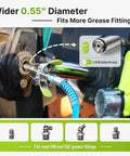 TaskStar 12000 PSI grease gun coupler with quick-release and 6‑jaw lock, installed on a grease fitting with a blue hose.