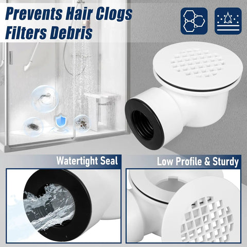 Slick Low Profile Side Outlet Shower Drain With Heavy Duty Perforated Strainer For Vanishing Tile Showers and Thin Flooring, featuring watertight seal.