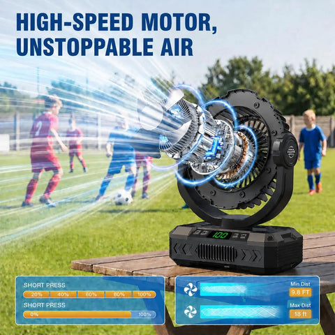 9 Inch Rechargeable Camping Fan Auto Oscillating With 20000mAh Battery For 12 To 60 Hours Of Run Time Keeps You Cool All Day