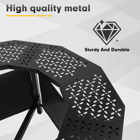 Close-up of 48 Inch Fire Pit Surround Tabletop with coated metal surface, featuring 360 Degree Safety Barrier for backyard hangouts.