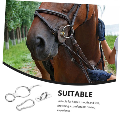 Horse wearing a bridle with stainless steel tie ring and stirrup, part of Stainless Steel Horse Stirrup And Tie Ring Set For Trailers And Show Ready Riders Durable Trailer Accessory Clip With Comfortable Ride Support Classic Show Tack Essential For Trails Training And Competitions.
