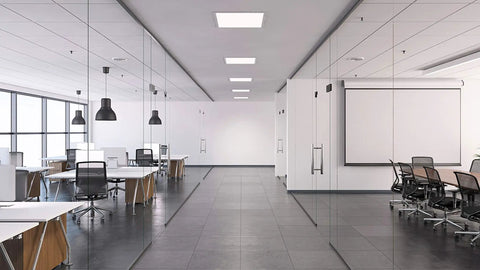 Modern office with Two Pack 2x2 Foot LED Flat Panel Light With Backlit 4550 Lumens 35W CCT 3000K To 5000K Dimmable ceiling lights