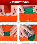 Instructions for applying Tent Repair Tape Waterproof Nylon Adhesive Patch; showing adhesive steps on orange fabric.