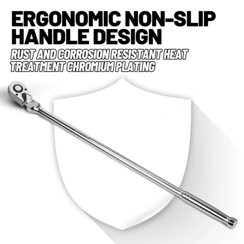 Three Eighth Inch Drive Flex Head Ratchet With Long Handle That Helps You Squeeze Into Tight Spots 72 Tooth Quick Release Swivel Socket Wrench CrMo Head Flexible Handle 18 Inch Length For Tight Space Access with ergonomic design