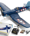 Brushless RC Plane With 4 Channel Remote Control Aerobatic 2.4 GHz Aircraft With 6 Axis Gyro Stabilizer And 3 Flight Modes, Blue F4U Corsair Edition