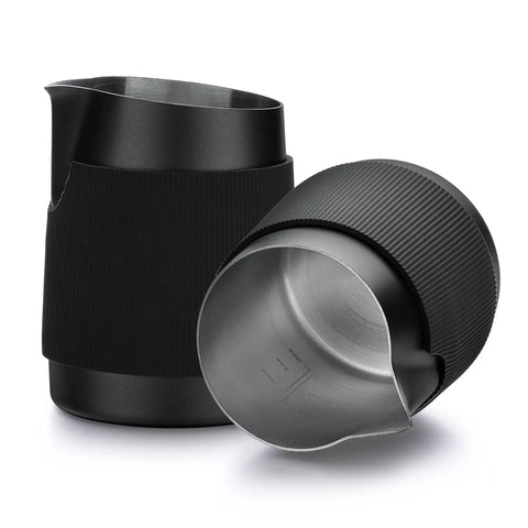 Black Handleless Milk Frothing Jug for Latte Art, 15.2 oz Stainless Steel Milk Pitcher with Sharp Pour Spout, 450 ml