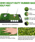 10x7ft Golf Practice Net With Heavy Duty Base Dual Turf Mat showing grass texture and hand testing softness and stability