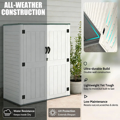 Vertical Resin Outdoor Storage Shed For Tools And Patio Gear Waterproof Garden Cabinet 386 Gallon Capacity 4.5 x 2.3 Ft light grey