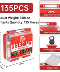 135 Piece Hard Case First Aid Kit For Home Car Travel Camping Hiking Truck Sports Office And Outdoor Emergencies On The Go With Latex Free Bandages Wipes Gloves Tourniquet Tweezers And More