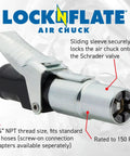 Locking Air Chuck With Six Steel Jaws That Grip Any Schrader Valve For Hands Free Tire Inflation, No Leaks Or Slippage