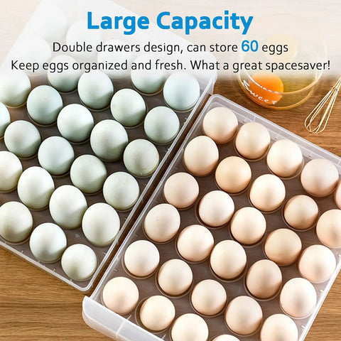 Fridge Egg Storage Organizer With 60 Grid Slots Space Saving Egg Holder For Refrigerator Keeps Eggs Safe And Fresh With Conical Groove Design