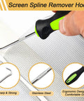 Ultimate DIY Window Screen Repair Kit 14Pcs Set With Spline Tools showing closeup of spline remover hook in use on screen