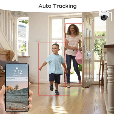 2K HD Dome PTZ Wireless Security Camera With Auto Tracking And Audio Indoor Outdoor WiFi Surveillance detects motion in hallway