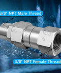 Pressure Washer Swivel Fitting Three-Eighth NPT Stainless Steel 360 Degree Kink-Free Connector High-Pressure 5000 PSI Joint For Hoses Quick And Easy Attachment Durable Steel Build For Heavy-Duty Cleaning, 3/8 NPT male and female threads