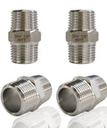 Four Pack 1/2 Inch Stainless Steel Nipple Fittings, 304 Stainless Steel 1/2 Inch NPT Male Threaded Pipe Adapters, Equal Nipples