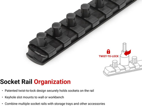 Close-up of twist-to-lock design on Three Eighths Inch Drive Hex Bit Socket Set With Rail Eight Piece From One Eighth To Three Eighths Inches