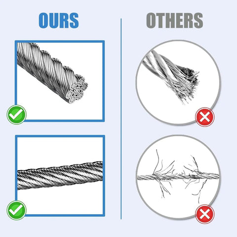 Comparison of One Quarter Inch Zipline Cable Heavy Duty Galvanized Steel Wire Rope and other brands showing quality differences.