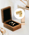 Hidden Brass Barrel Hinges 5 mm For DIY Jewelry Cabinets And Wooden Boxes, 135 Degree Concealed Small Hinges For Tiny Projects, Invisible Hinges Pack Of 20 Durable Rust Resistant Hardware By HOJLKLD displayed next to wooden jewelry box with rings.