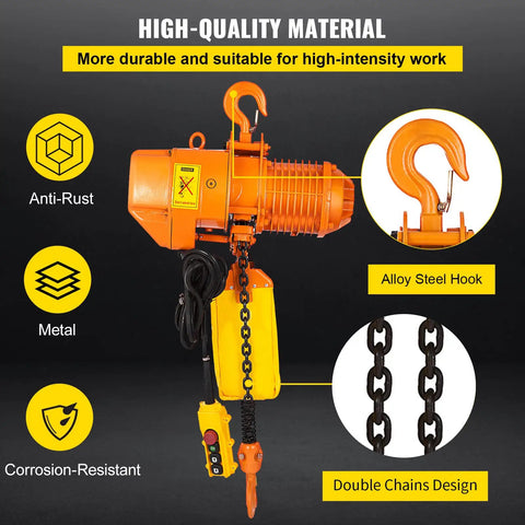 Heavy Duty 1 Ton Chain Hoist, Single Phase Electric Motor With Double G80 Mount Chain And Pendant Control, featuring an alloy steel hook and durable chains.