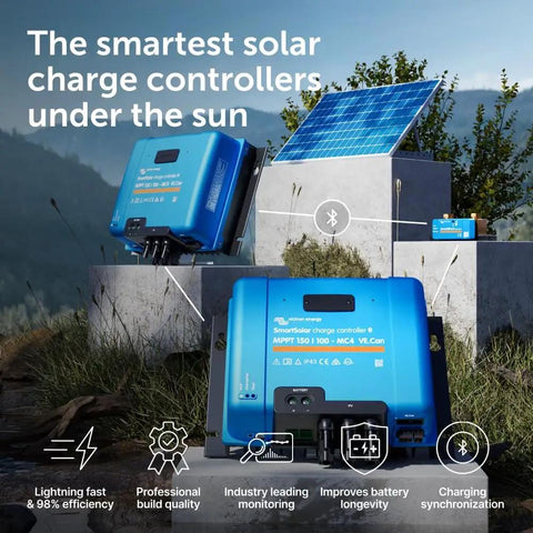SmartSolar MPPT Charge Controller With Bluetooth MC4 Compatible 150V 100A 12V 24V 36V 48V systems in outdoor setting