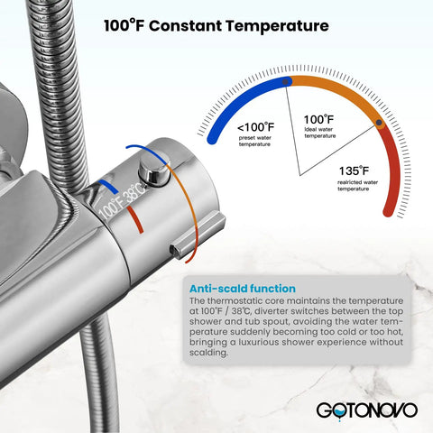 Thermostatic Shower Faucet Exposed Bathroom Setup With 8 Inch Round Wall Mounted Shower Head And ABS Handheld Sprayer No Tub Spout Eight Adjustable Modes Polished Chrome Finish Anti Scald Core High Quality Brass And Stainless Steel temperature control display