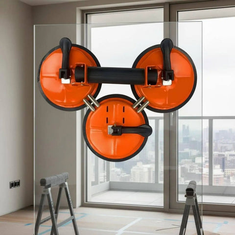Heavy Duty Suction Glass Lifter For Big Panels With Reinforced Support showing orange suction cups for moving glass.