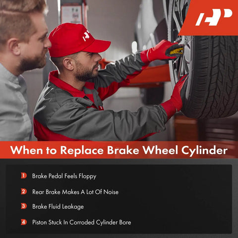 Mechanic inspecting tire next to when to replace brake wheel cylinder guide