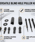 Thinking Process: blind hole puller kit, 9-23 mm bearing range, chrome vanadium steel, internal bearing extraction tools