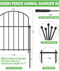 Garden fence animal barrier size chart with hammer, metal stakes, 10 fence panels, 17-inch high, rustproof 10 pack