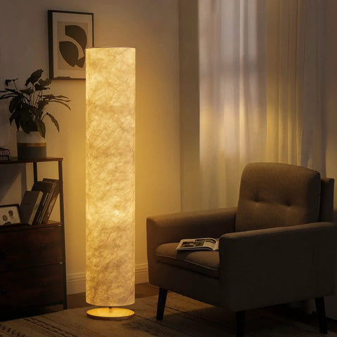 52 Inch Soft Light Floor Lamp With Slim Modern Design Cozy Warm 3000K LED Glow Tyvek Fabric Shade in living room