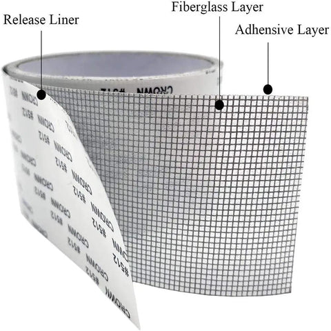 Window Screen Repair Tape 2x80 Inch Fiberglass Mesh Patch Kit for tears and holes in window and door screens with ultra strong adhesive.