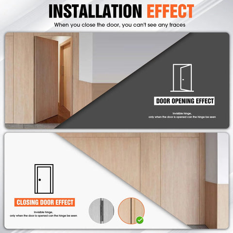 Diagram showing Hidden Door Hinge Set Concealed 180 Degree Cabinet Hinges For Cabinet Doors And DIY Boxes In Zinc Alloy Black