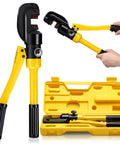 Heavy Duty 8 Ton Hydraulic Rebar Cutter For 5/8 Inch Steel Bar Manual Bolt Chain Shear Tool With Portable Case shown with yellow grips.