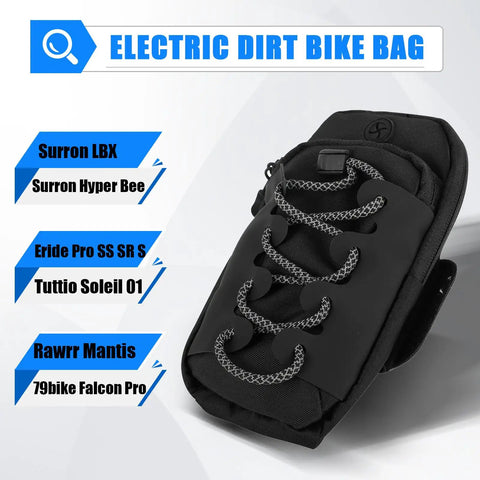Electric Dirt Bike Bag For Surron LBX Tuttio Soleil 01 Yozma IN10 And Other 72V 48V E Bike Rigs With Spacious Multi Layer Storage For Gear And Tools Snug Stable Fit On Off Road Rides black tail bag