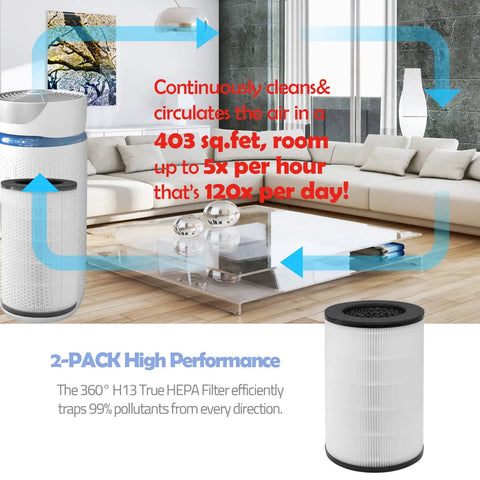 Living room with Replacement Filter For Homedics Air Purifier Exact Fit For AP T45 AP T45WT AP T40, cleans 403 sq. feet efficiently.
