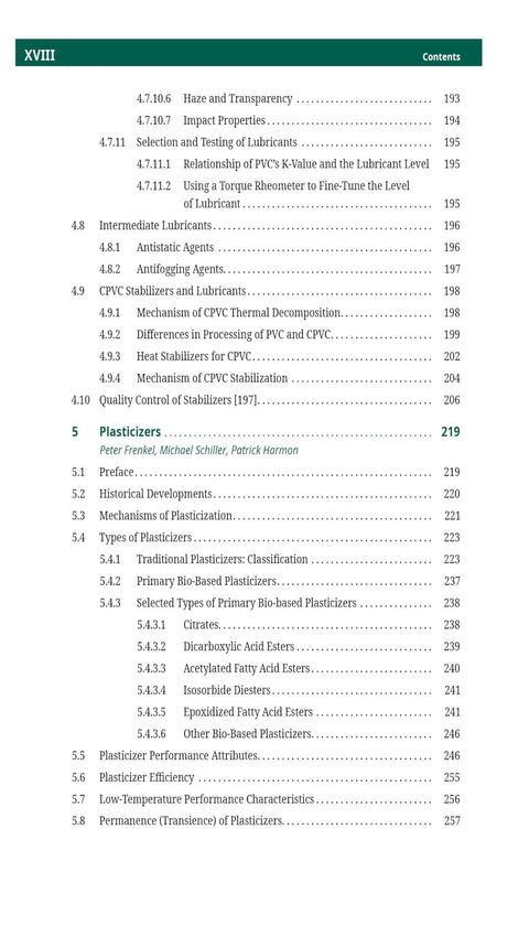 Vinyl Chemistry Mastery Second Edition A Practical Handbook On PVC From Monomer Table of contents page XVIII