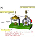 Diagram of Hands On Steam Engine Kit For Makers Retro Vertical Metal Engine With Spherical Boiler showing assembly instructions