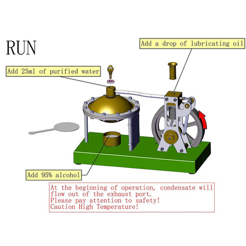Diagram of Hands On Steam Engine Kit For Makers Retro Vertical Metal Engine With Spherical Boiler showing assembly instructions
