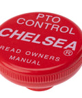 Chelsea PTO control cap in bright red, used in conjunction with Heavy Duty 10 Ft PTO Cable Control Assembly for tractor applications.