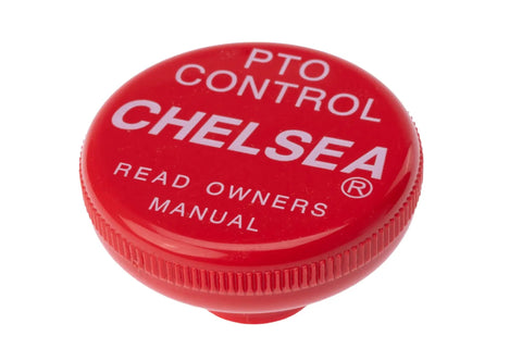 Chelsea PTO control cap in bright red, used in conjunction with Heavy Duty 10 Ft PTO Cable Control Assembly for tractor applications.