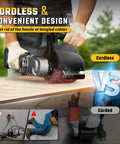 Cordless Burnishing Polishing Tool For DeWalt 20V Max Battery Not Included Tool Only With 6 Variable Speeds And Guide Wheel Surface Conditioning For Stainless Steel Wood And Metal Finishing in use, highlighting its cordless convenience.