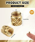 Bulk 300 Pcs M4 Threaded Inserts For 3D Printing Knurled Brass Heat Set Nuts M4 X D6 X L6 For Plastic Projects shown up close.