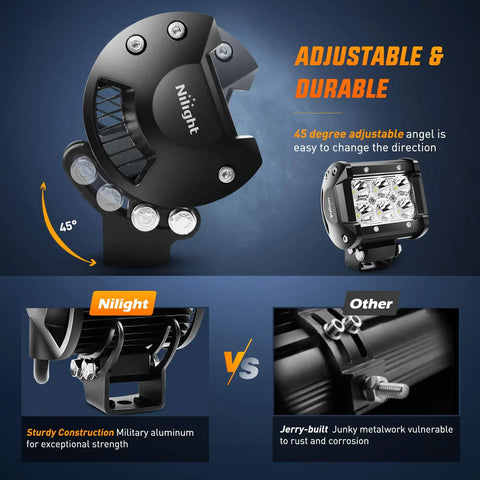 Close-up of 2 Pack 18W LED Pods With 1260 Lumens Spot Off Road Lights showing adjustable bracket and durable construction.