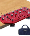 Pro Level 7 Hole Shelf Pin Jig And 2 In 1 Cabinet Hinge Boring Guide Set With Tough Steel Drill Bits on wood surface.
