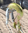 Three Eighths Inch Clevis Slip Hook With Latch Grade 70 Forged Steel 18,000 Lbs Capacity Heavy Duty Chain Hook in use