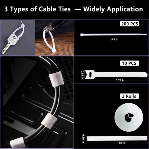 All In One Cable Management Kit With 4 20 Inch Sleeves 311 Piece Setup Including Zip Ties Clips Cord Holders Tape Rolls Mounts