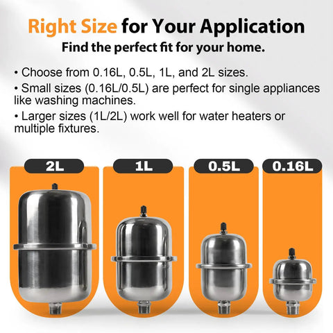 Pro Grade 2L Mini Thermal Expansion Tank With Half Inch Male Pipe Thread Tough As Nails Stainless Steel Body Built Different For Water Heater Protection And Zero Friction Pressure Relief In Tight Spots compact sizes comparison