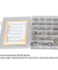 Open box containing Massive 884 Piece Screw Nut Washer Wrench Kit with M2 M3 M4 M5 screws, nuts, washers, 4 hex wrenches